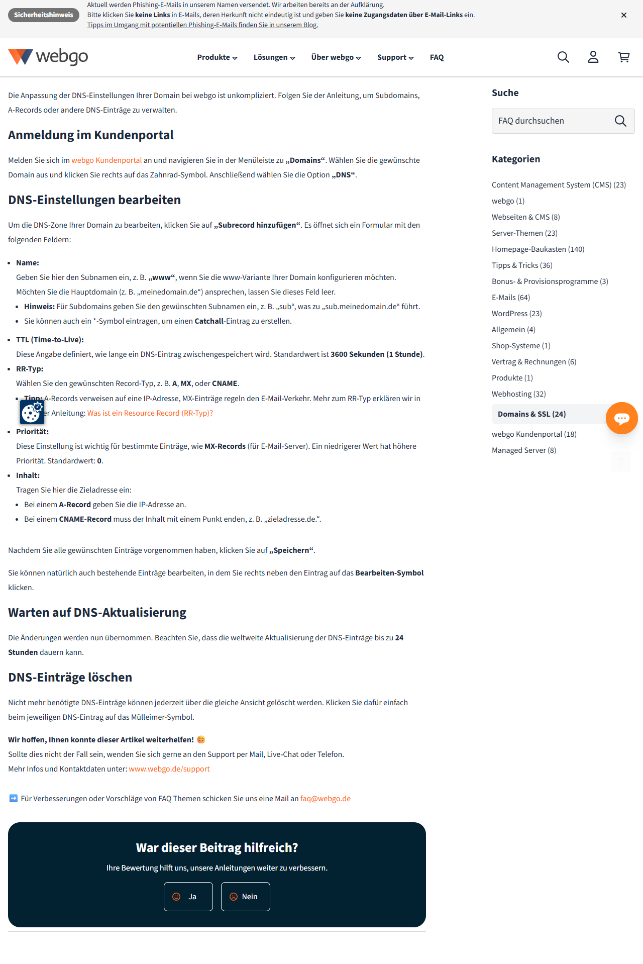 webgo FAQ: DNS-Einstellungen ändern